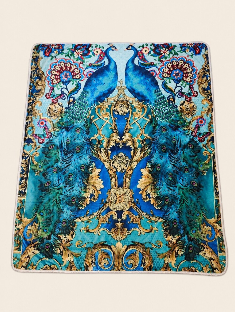 ALAZA Peacock Throw Blanket 60x50" Plush Sherpa Back